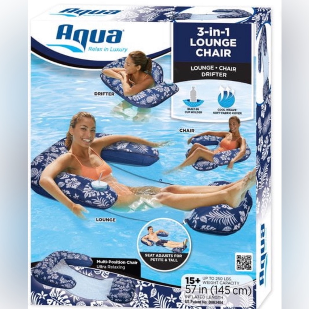 AQUA 3-in-1 Pool Chair Lounge, Pool Float for Adults, Adjustable Mesh & Footrest